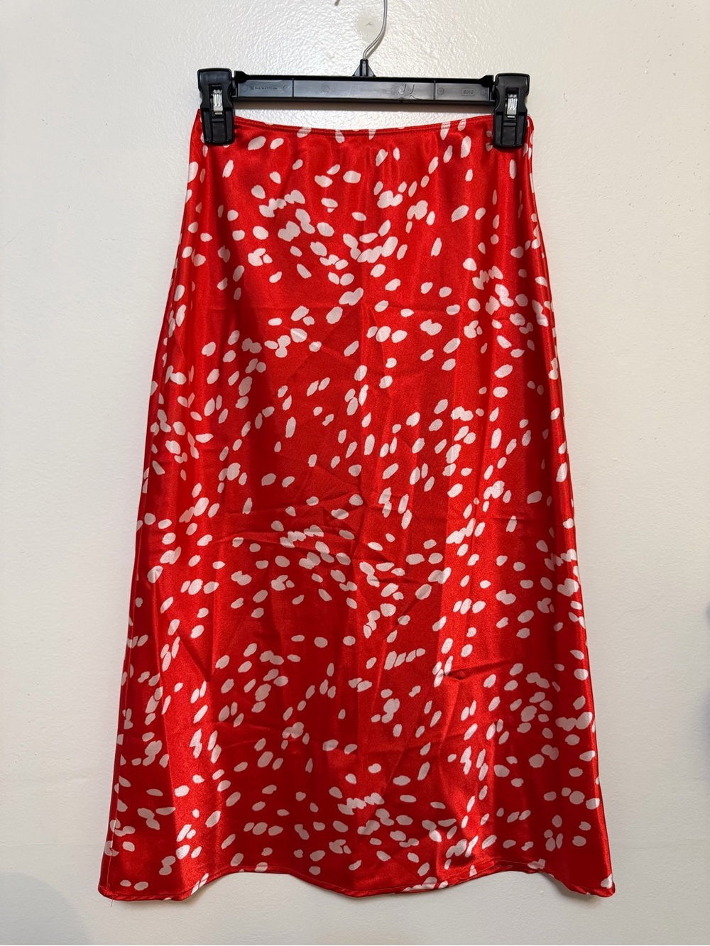 Topshop Red Midi Skirt with White Spot Print